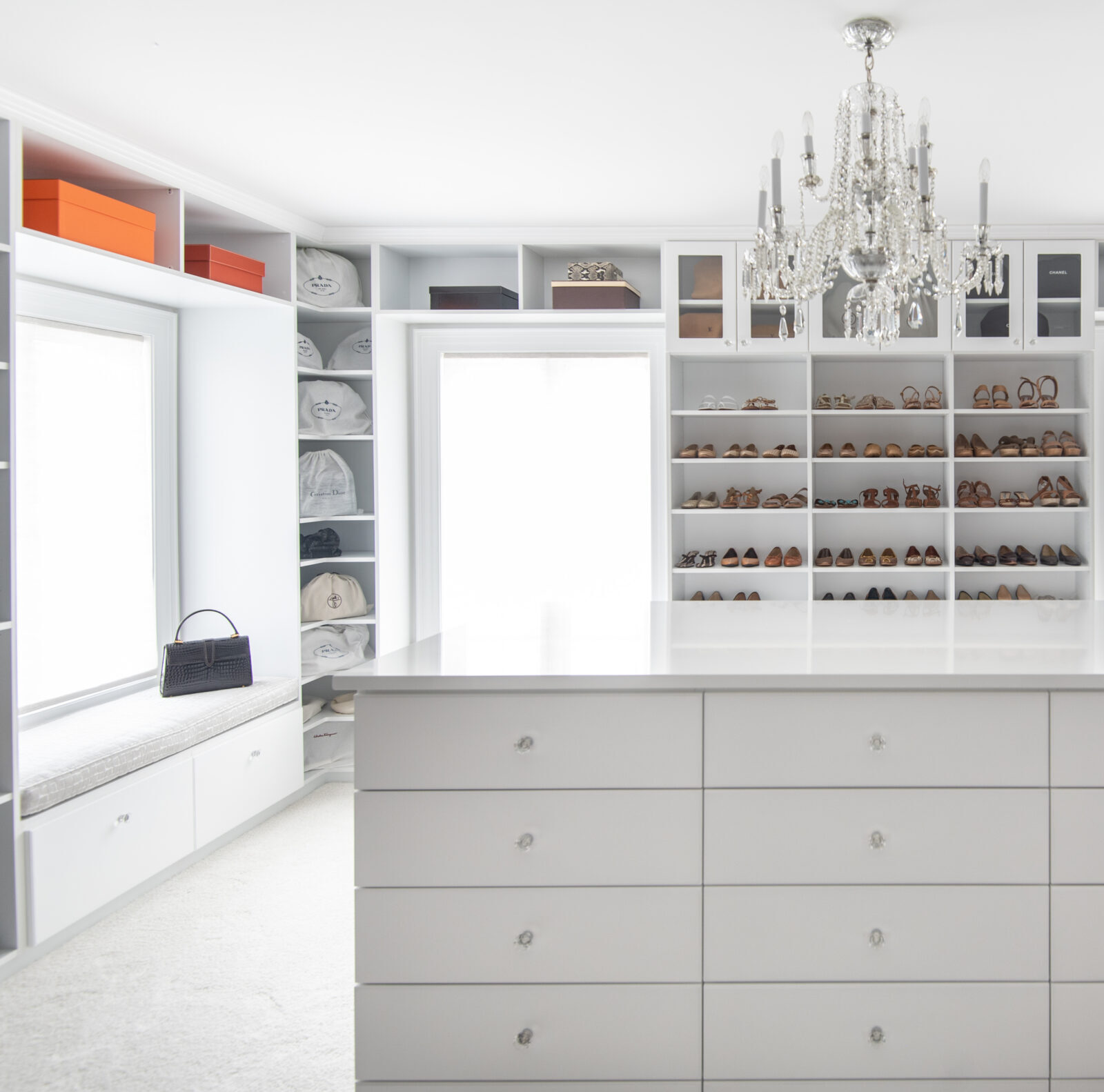 Luxury custom closet with organized shelving and hanging space